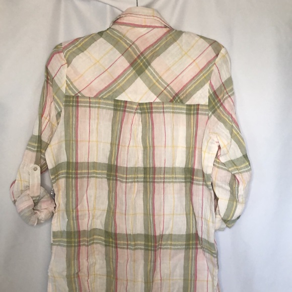 ISABELLA ROSE pink and green striped cotton long button down top. Size Small. - Picture 12 of 13